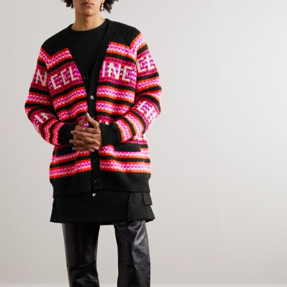 Celine Pink Striped Jacquard-Knit Wool Ski Cardigan - Picture 1 of 13